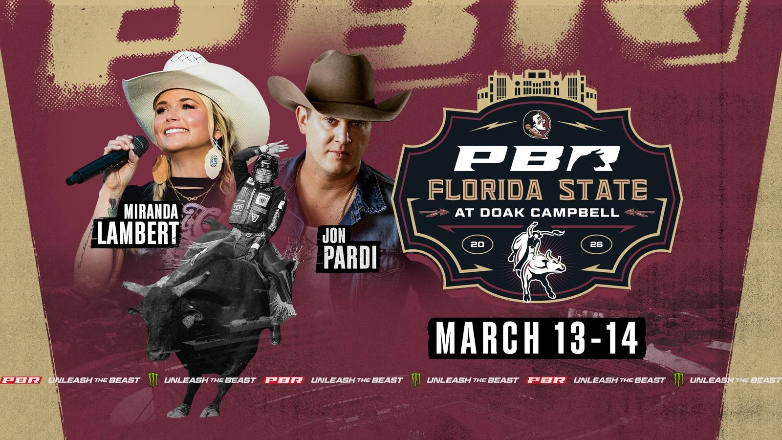 Jon Pardi and Miranda Lambert to Headline PBR Florida State Championship at Doak Campbell Stadium