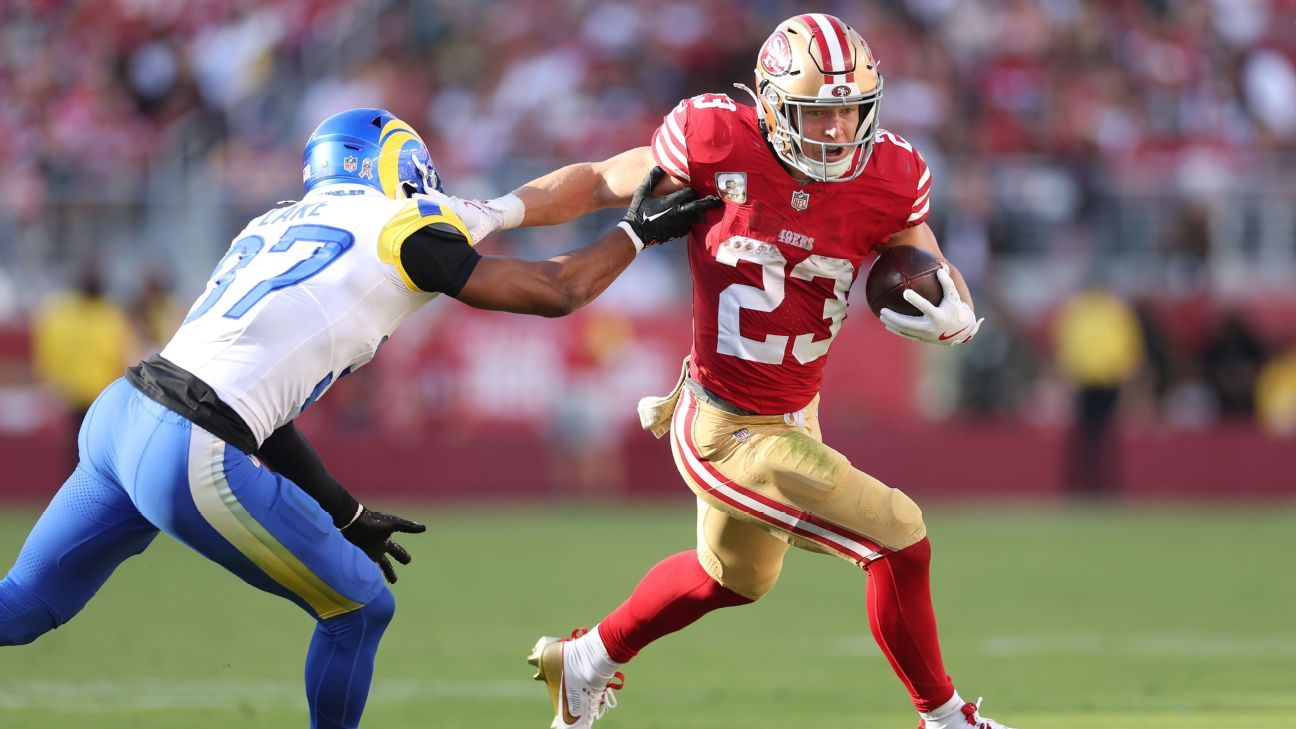 49ers RB McCaffrey Listed as Questionable on Harm Report