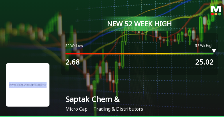 Saptak Chem & Enterprise Reaches New 52-Week Excessive of Rs. 25.02