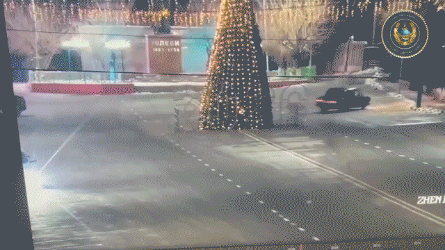 Kazakhstan Driver Collides with Christmas Tree in CCTV Footage