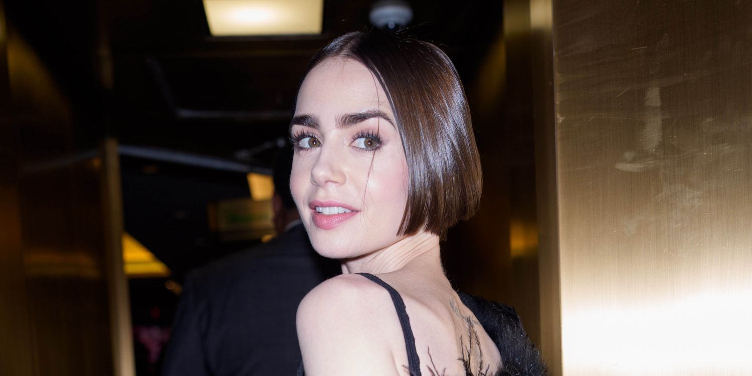 Lily Collins Stuns in Lace Lingerie Underneath Outsized Brown Coat